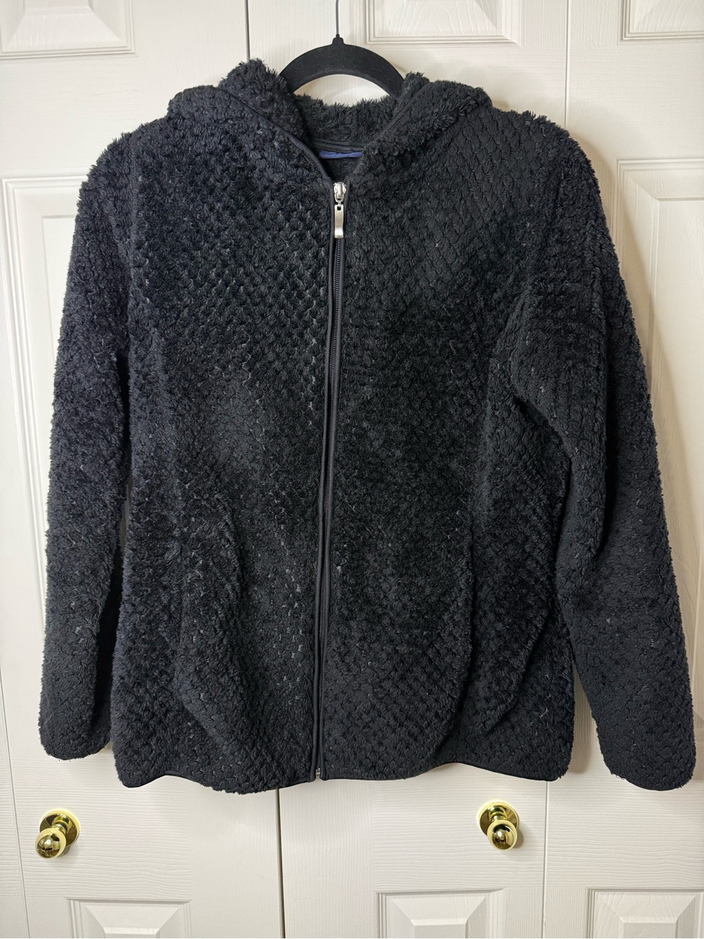 Arden B Black Fuzzy Hooded Zip Jacket